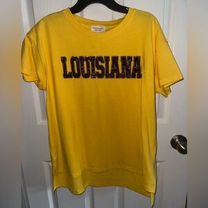 Louisiana purple gold yellow LSU sequin shirt.